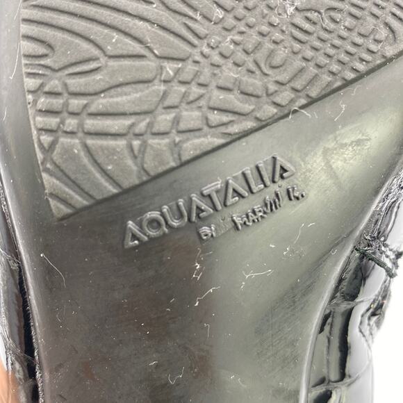 Aquatalia by Marvin K. Black Patent Leather Croc Embossed Side Zip Ankle Boots 8 - Picture 9 of 13